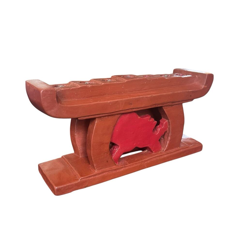 Kwanzaa Kinara Solid Wood Handmade Handcrafted in Ghana Brown Africa US Carving - Picture 4 of 8